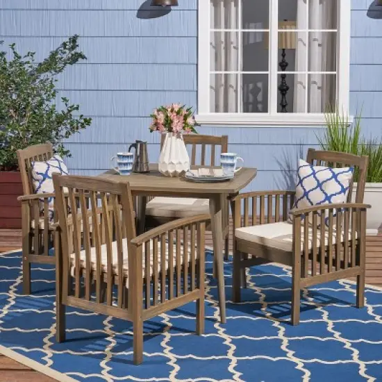 Christopher Knight Home Laussat Outdoor Acacia Wood 5 Piece Dining Set with Cushion image {11}