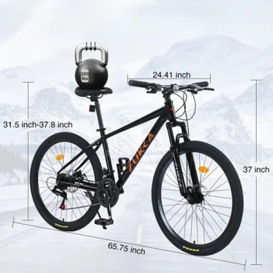 DSVIMOY Bicycles, 26 Inch Mountain Bike, MTB with Suspension Fork for Men and Women, Black, 24.41"*37"*65.75" image {1}