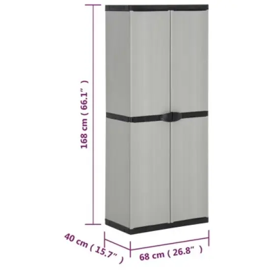 vidaXL Outdoor Garden Storage Cabinet - Compact Gray&Black PVC Design with 3 Shelves and Lockable Doors - 26.8"x15.7"x66.1" image {8}