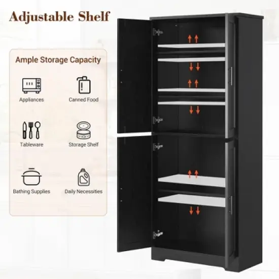 Tall Kitchen Pantry Cabinet, Storage Cabinet with Doors and Adjustable Shelves, Freestanding Large Utility Storage Cupboard image {1}