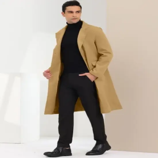 Lars Amadeus Men's Winter Single Breasted Notched Lapel Long Overcoat image {3}