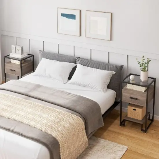 GustoWave 1PCS Nightstands with Storage Drawer, 3-Tier Shelving,  for Bedroom, Dorm，Black and Rustic Brown image {4}