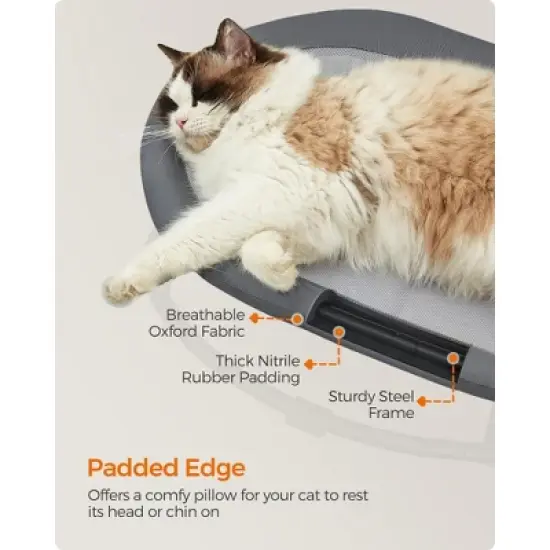 Feandrea Pet Bed, Cat Hammock, Elevated Cat Bed for Multiple Cats, with Removable Washable Mesh, for Pets up to 28 lb, Oval, Gray image {3}