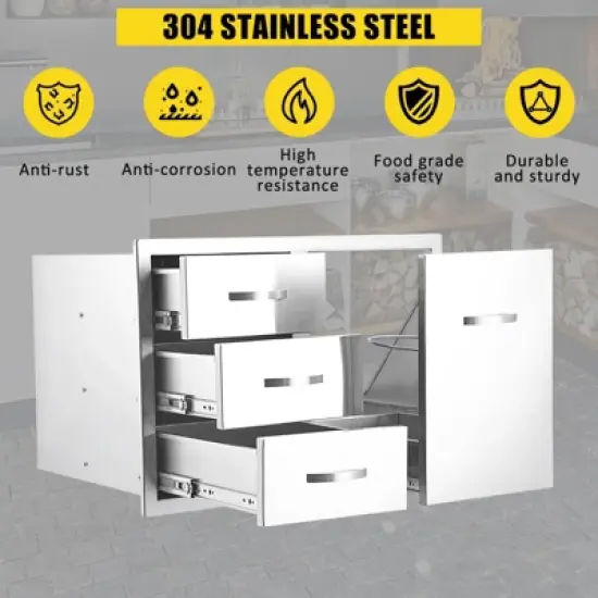 Stainless Steel Outdoor Kitchen Cabinet Door Set - Left Drawer + Right Door , NSF Double Wall, Includes Vent Panel for Grill/BBQ Islands & Fire Pits image {6}