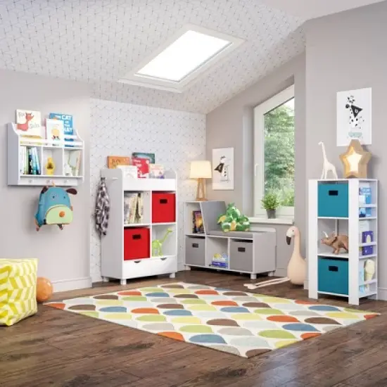 Kids' Book Nook Wall Shelf with Cubbies and Book Rack White - RiverRidge Home image {2}