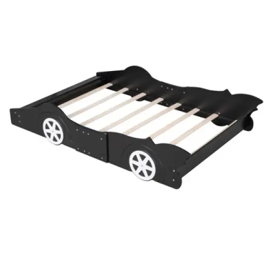 Okak Platform Bed Frame with Wheels and Race Car-Shaped Bedroom Furniture for Kids Noise-Free Bed Strong Wood Slats Easy Assembly image {4}