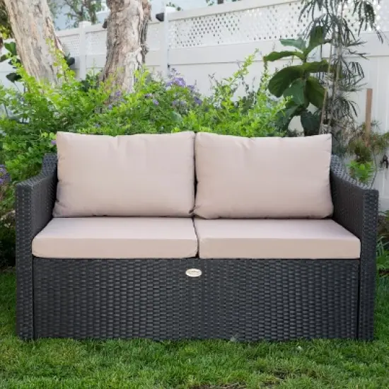 Barton 2 Person Madison Outdoor Patio Wicker Sofa Set Love Seat w/ Seat Cushion image {1}
