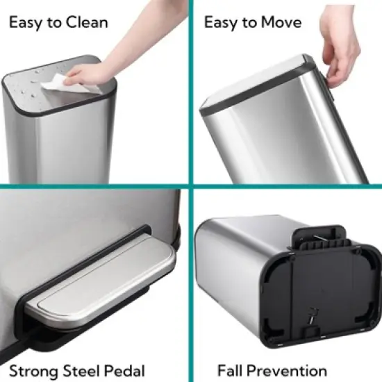 Bathroom Trash Can, Garbage Can, Small Step On Trash Can with Soft Close Lid Foot Pedal & Inner Bucket for Kitchen Home Office image {3}