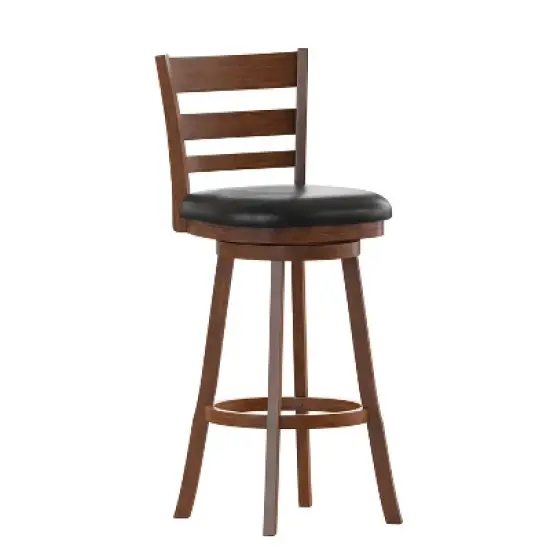 Merrick Lane 30" Classic Wooden Ladderback Swivel Bar Height Stool with Upholstered Padded Seat and Integrated Footrest image {11}