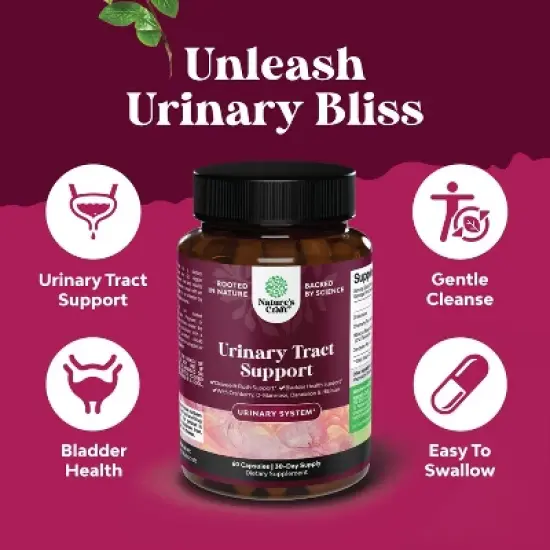 Urinary Tract Support Supplement, High Potency D-Mannose with Cranberry Juice Powder & Dandelion for Urinary Tract Health, Nature's Craft, 60ct image {1}