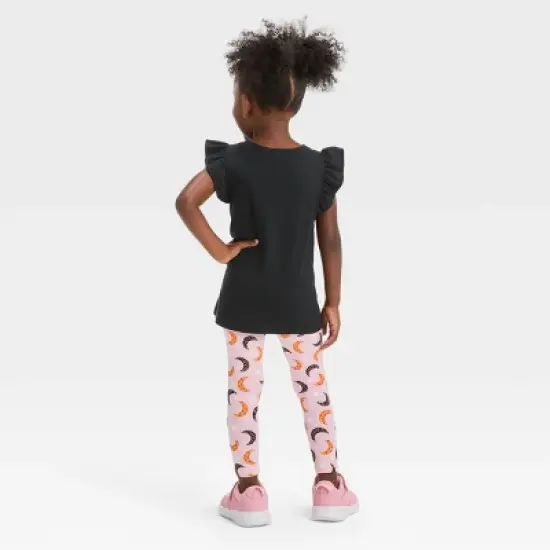 Toddler Girls' Moon 'Glow in the Dark' Short Sleeve Top & Leggings Set - Cat & Jack&trade; Black image {1}