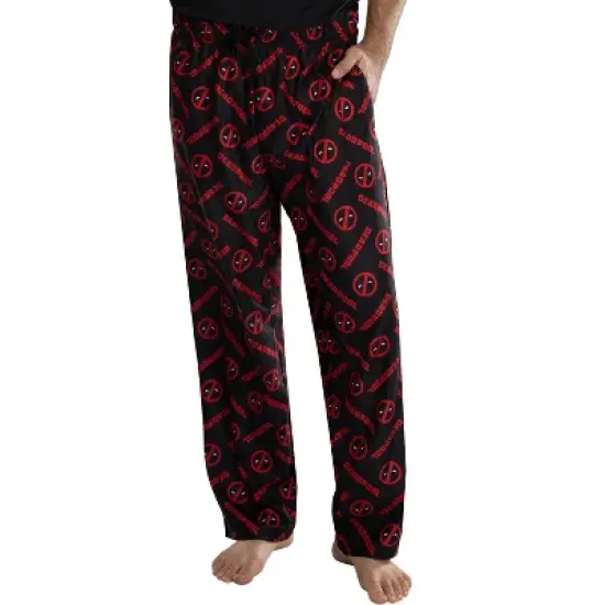 Marvel Mens' Deadpool Logo All Over Print Pajama Pants Black image {3}