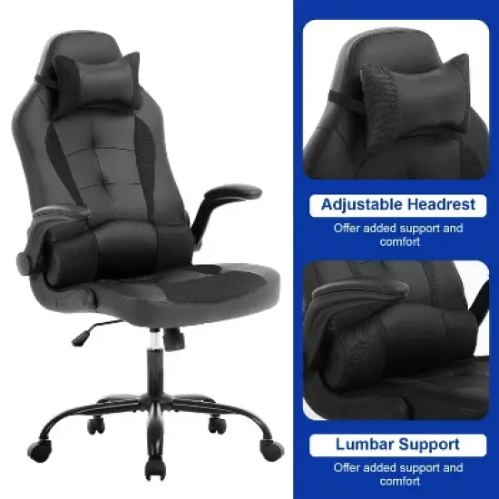 BestMassage Gaming Chair Office Chair Computer Desk Chair with Lumbar Support and Adjustable Headrest and PU Leather Gamer Chair for Adults image {4}