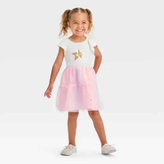 Toddler Girls' Star Short Sleeve Dress - Cat & Jack&trade; Cream image {2}
