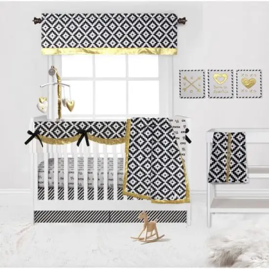 Bacati - Love Black/Gold Stripes Long Side Crib Rail Guard Cover image {5}