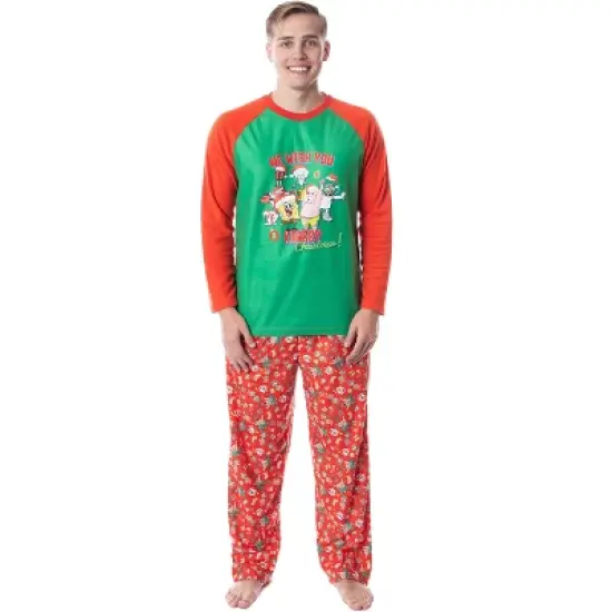 Nickelodeon Mens' SpongeBob SquarePants Krabby Christmas Pajama Set Red image {4}