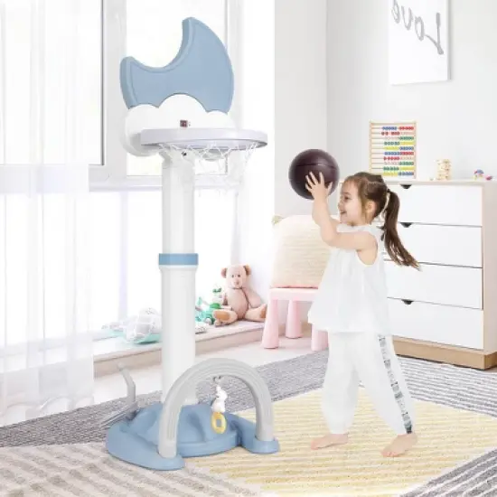 Costway 4-in-1 Toddlers Basketball Hoop with Basketball Soccer Golf and Ring Toss Game image {1}