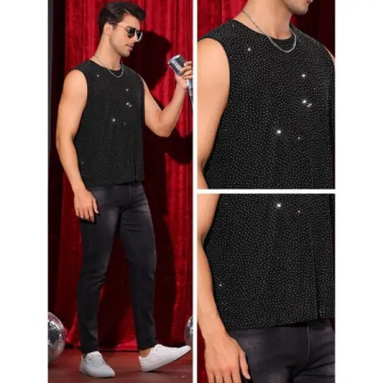 Lars Amadeus Men's Sleeveless Round Neck Metallic Party Glitter Tank Top image {4}