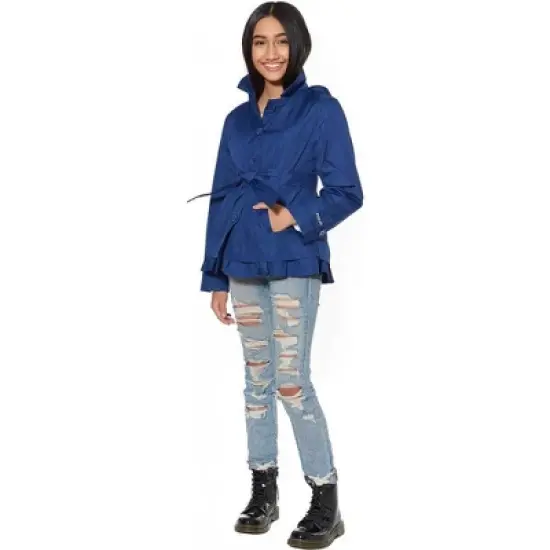 LONDON FOG Girls' Lightweight Hooded Trench Dress Jacket image {5}