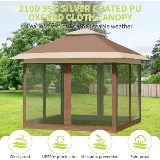 Pop Up Gazebo, 12x12 Outdoor Canopy Tent with Mosquito Netting, Pop Up Canopy Tent with Curtains/Adjustable Height image {6}