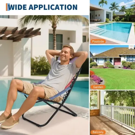 Foldable Beach Chair with Cup Holder, Breathable Mesh Chair with Headrest, Comfortable Poolside Armchair image {4}