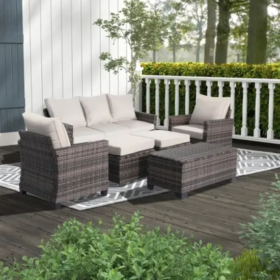Yardgrace 6-Piece All-Weather Wicker Sofa Set with Storage Coffee Table image {2}