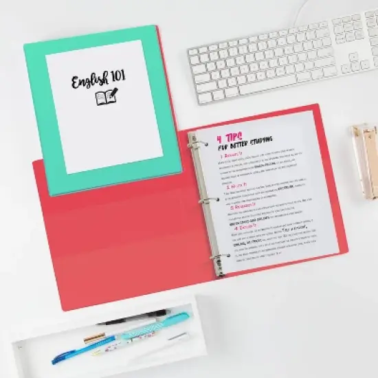 Avery 0.5" D-Ring Binder Heavy Duty Dual View Mint/Coral: Polypropylene, 135 Sheet Capacity, 4 Pockets, Hard Cover image {2}