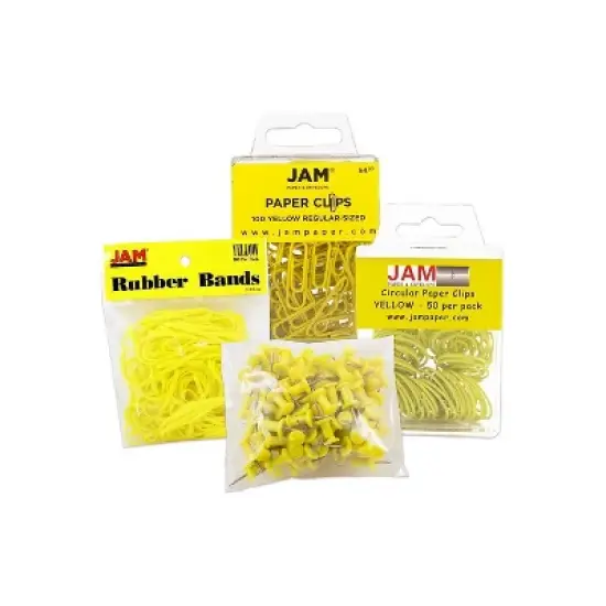 JAM Paper 1 Rubber Bands Push Pins Paper Clips & Round Paper Cloops Yellow 3224YEOASRT image {2}