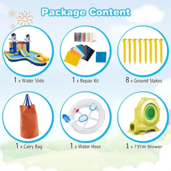 Costway Inflatable Water Slide Park Bounce House Splash Pool Water Cannon with 735W Blower image {7}