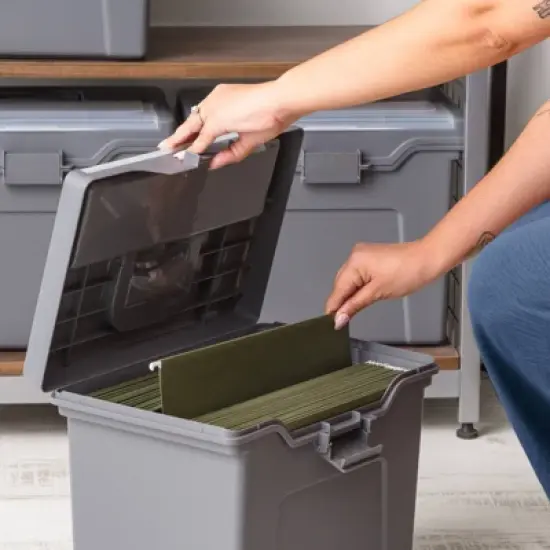 IRIS 4pk Portable Letter Plastic File Box with Organizer Lid Gray image {4}