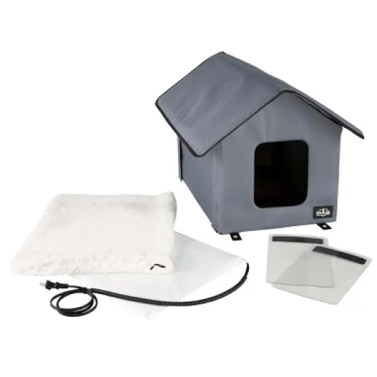 Heated Cat House - Double-Door Cat Bed with Zippered Roof, Pet Heating Pad, Cover - For Garage, Porch, Barn, or Basement by PETMAKER image {9}