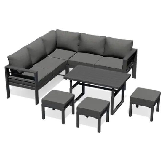 Cesicia 7-Piece Blue Patio Sofa Set with Adjustable Height Coffee Table for Backyard, Porch & Poolside image {8}