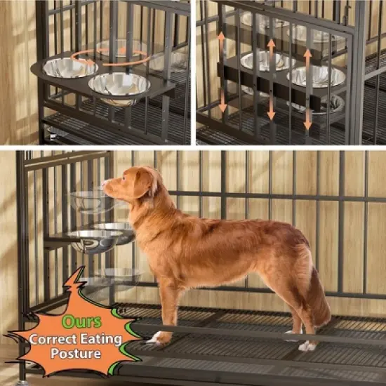 Heavy Duty Dog Crate with Stainless Steel Bowls image {3}