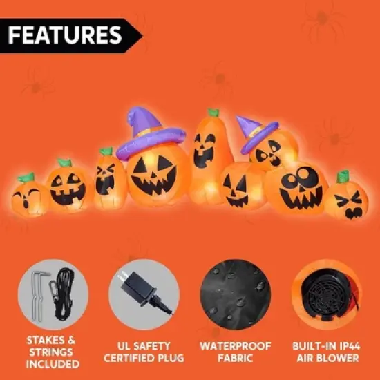 Joyfy 12.5 FT Long Halloween Inflatable Outdoor Decorations, 9 Pcs Pumpkin Inflatable with Built-in LEDs for Halloween Party Yard Garden Lawn Decor image {3}