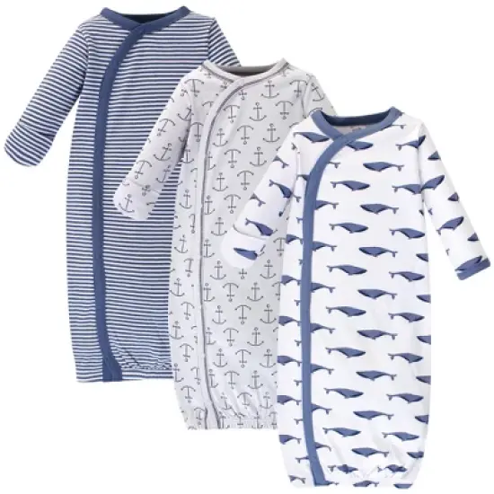 Touched by Nature Baby Boy Organic Cotton Side-Closure Snap Long-Sleeve Gowns 3pk, Blue Whale image {4}