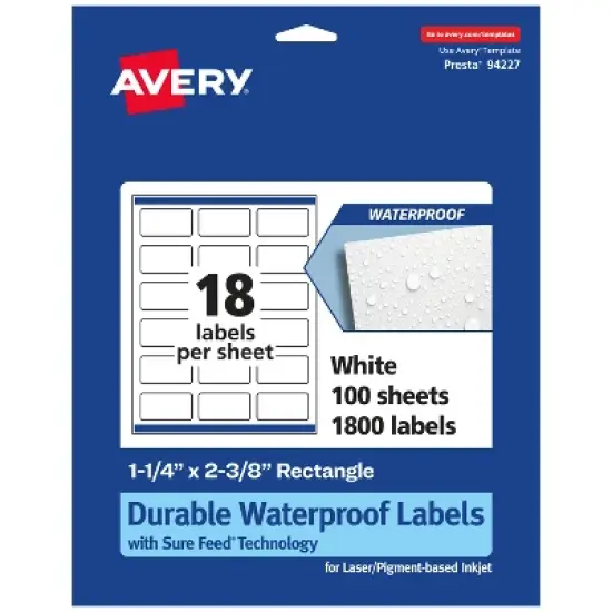 Avery Durable Waterproof Rectangle Labels with Sure Feed, 1-1/4" x 2-3/8" image {9}