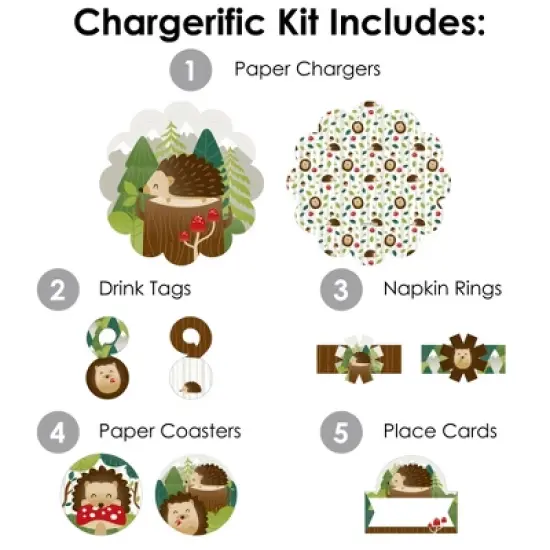 Big Dot of Happiness Forest Hedgehogs - Woodland Birthday Party & Baby Shower Paper Charger & Table Decorations Chargerific Kit Setting for 8 image {2}