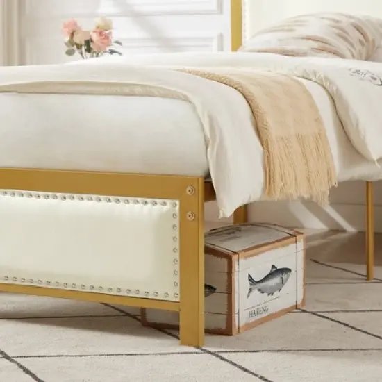 VECELO Upholstered Linen Bed Frame with Headboard and Footboard, Heavy-Duty Platform, Strong Metal Slats, No Box Spring Required, Easy Assembly image {8}