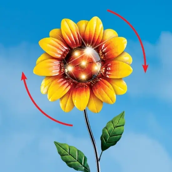 Collections Etc Solar Sunflower Metal Wind Spinner Garden Stake 10.5 X 5 X 47.75 image {1}