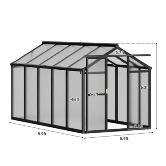 6x10 Ft Aluminum Frame Polycarbonate Accessible Greenhouses with Roof Vents and Sliding Doors Suitable for Outdoor Gardens and Backyards, Black image {1}
