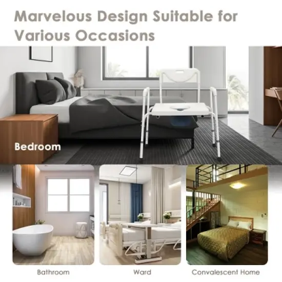 Costway 3-in-1 Bedside Commode Portable Toilet w/ Adjustable Height & Drop-arm image {7}