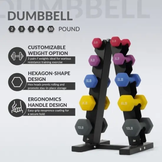 Gulches Color Neoprene Dumbbell Set with Rack, Multiple Weight Options, Set image {2}