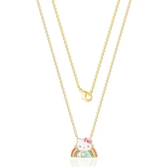 Sanrio Hello Kitty Yellow Gold Plated Crystal Hello Kitty Rainbow Necklace - 18'' Chain, Officially Licensed Authentic image {2}