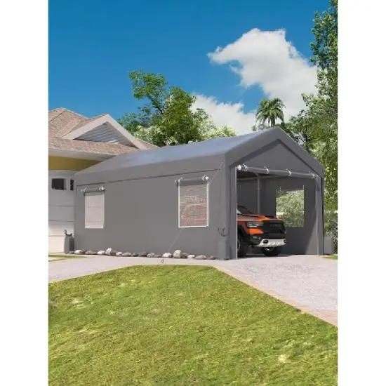 12x20 FT Portable Carport, Extra-Large Outdoor Shelter with Roll-Up Windows, All-Weather Waterproof & UV Protection Canopy, Ideal for Vehicles image {7}