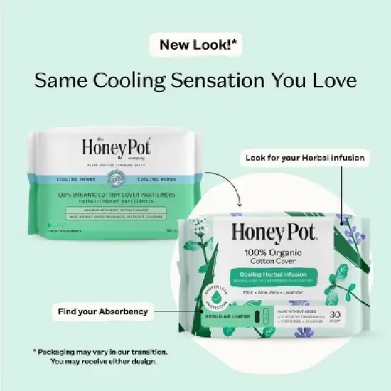 The Honey Pot Company 100% Organic Cotton Cover Cooling Herbal Infusion Regular Liners - 30ct image {2}