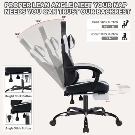 Gaming Chair with Footrest, High Back Gaming Chairs PVC Leather Ergonomic Office Gamer Chair Headrest Lumbar Support Racing Style Video Gaming Chair image {1}