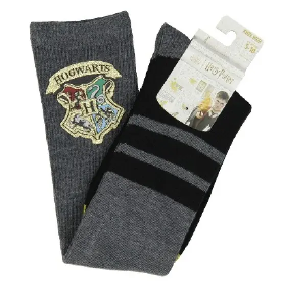 Harry Potter Socks Women's Glitter Hogwarts Crest Embroidered Patch Knee High Socks image {3}
