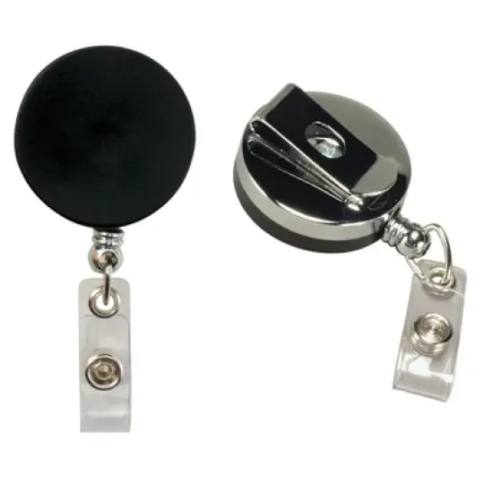 SICURIX Heavy Duty Round ID Badge Reel with Belt Clip, Black, Pack of 3 image {3}