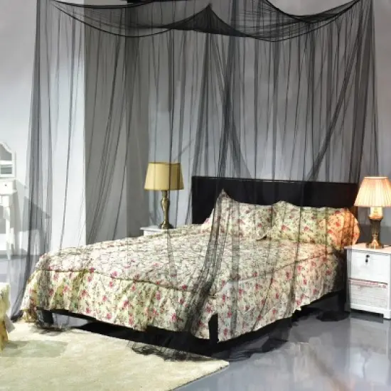 4 Corner Post Bed Canopy Mosquito Net Full Queen King Size Netting Bedding Black image {4}