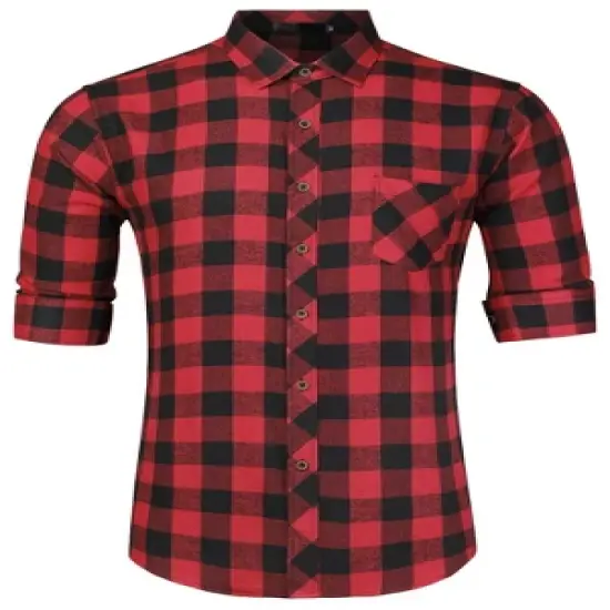 Lars Amadeus Men's Casual Long Sleeve Button Down Plaid Checked Dress Shirts image {9}